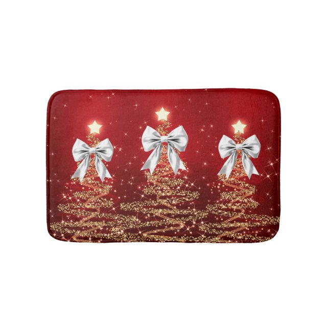Weihnachts-Glitzerbäume Rot Gold Silber Bogen Badematte (Vorderseite)