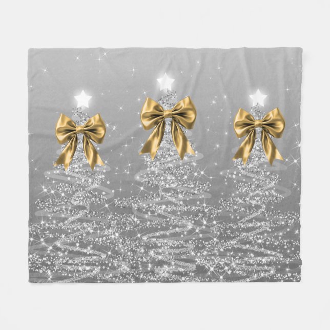 Weihnachts-Glitzerbäume Silber mit falscher Goldsc Fleecedecke (Vorderseite (Horizontal))