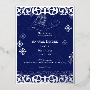 Weihnachts-Glocken Navy Blue Elegante Corporate Folie Einladungspostkarte