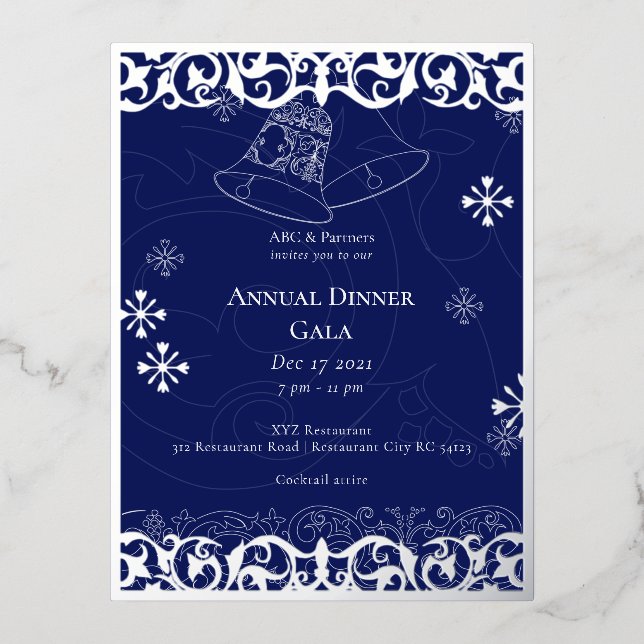 Weihnachts-Glocken Navy Blue Elegante Corporate Folie Einladungspostkarte (Vorderseite)