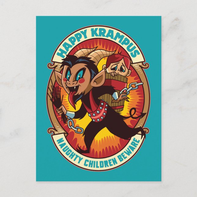 Weihnachts-glücklich Krampus Naughty Children Vors Einladungspostkarte (Vorderseite)