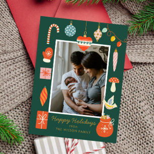 Weihnachts-glückliche Ornament Niedlicher Familien Feiertagskarte