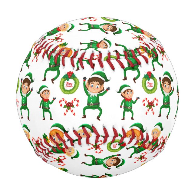 Weihnachts-glücklicher Elf mit Geschenk Muster Baseball (Vorderseite)