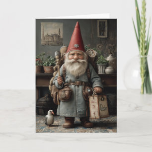 Weihnachts-Gnom für Vintage-Reisende Feiertagskarte