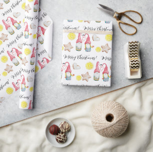 Weihnachts-Gnom in verliebter Wasserfarbe Handgema Geschenkpapier