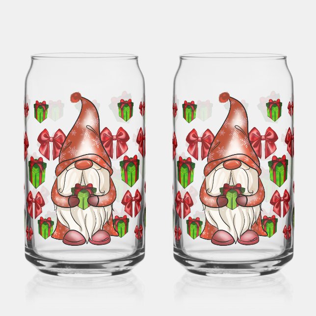 Weihnachts-Gnom mit Geschenk | Festlich Dosenglas (Links)