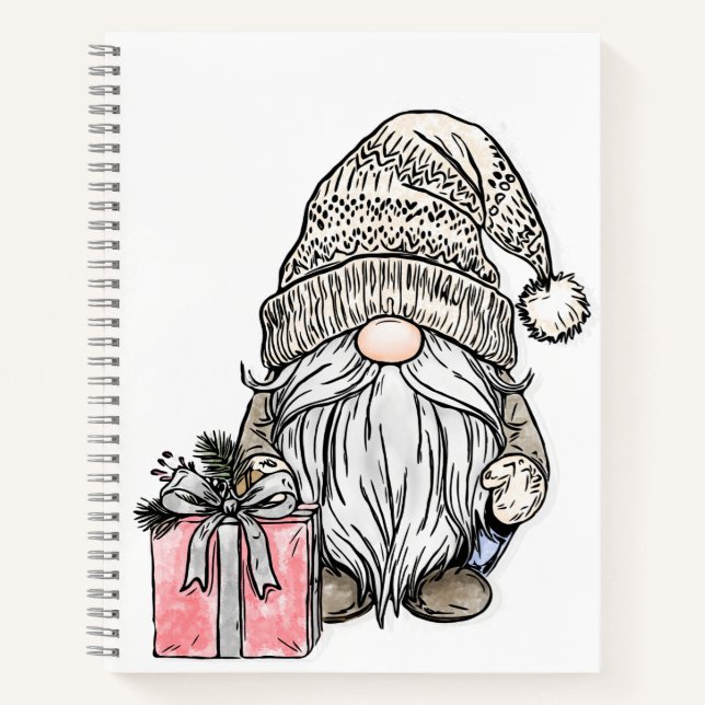 Weihnachts-Gnom mit Geschenk-Journal Notizbuch (Vorderseite)