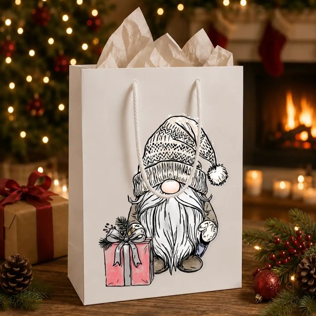 Weihnachts-Gnom mit Geschenk Mittlere Geschenktüte (Von Creator hochgeladen)