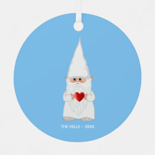 Weihnachts-Gnom mit Herz auf Hellblau Ornament Aus Metall