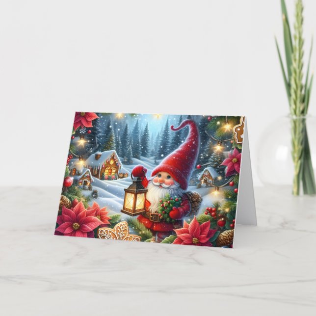 Weihnachts-Gnom mit Laterne Feiertagskarte (Vorderseite)