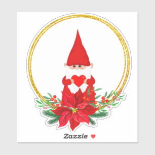Weihnachts-Gnom & Poinsettie in goldenen Kreisen Aufkleber