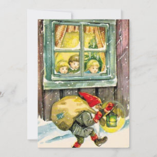 Weihnachts-Gnom schleichend mit Geschenken Feiertagskarte