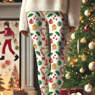 Weihnachts-Gnom-Zuckerrohr-Stechpalmen-Muster Capri Leggings