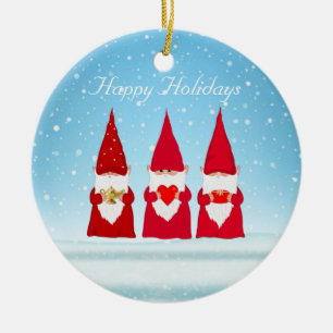 Weihnachts-Gnome auf Hellblau Keramik Ornament