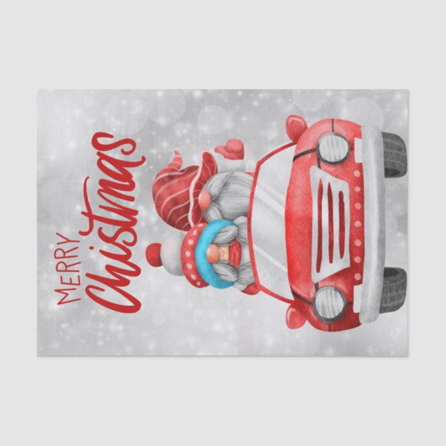 Weihnachts-Gnome-Auto Seidenpapier (Vorderseite)