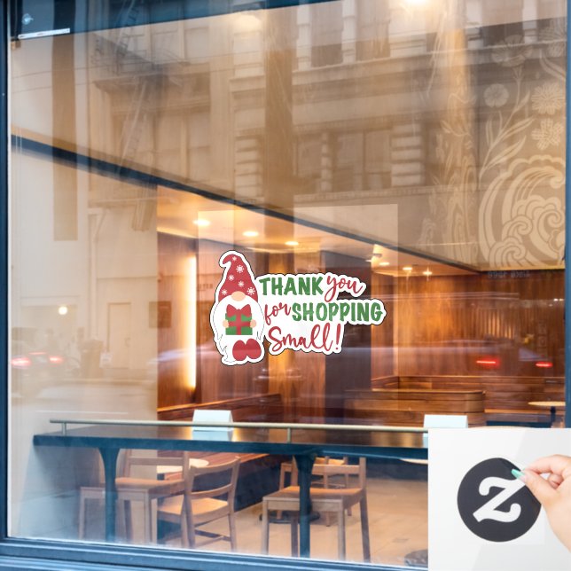 Weihnachts-Gnome danke Ihnen für den Einkauf klein Fensteraufkleber (Café-Fenster)