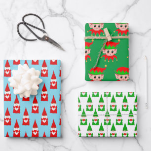 Weihnachts-Gnome & Elfen Geschenkpapier  Set
