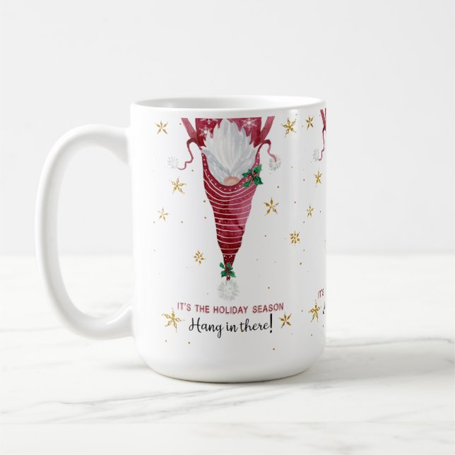 Weihnachts-Gnome Funny Hang in Es Schneeflocken Kaffeetasse (Links)