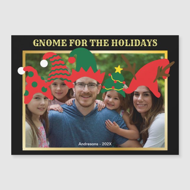 Weihnachts-Gnome für das Foto der Familie für Feie Magnetkarte (Vorderseite)