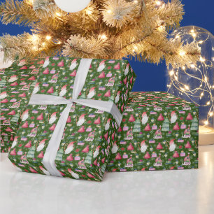 Weihnachts-Gnome für Feiertage Pattern Grün Geschenkpapier