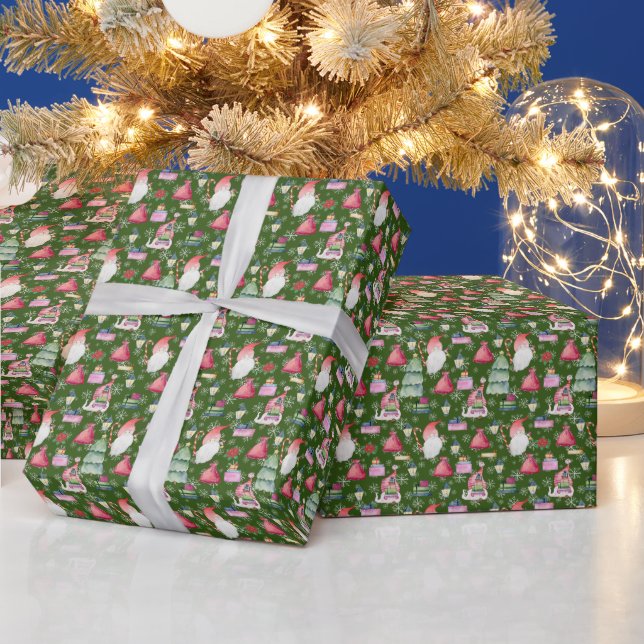 Weihnachts-Gnome für Feiertage Pattern Grün Geschenkpapier (Feiertage)