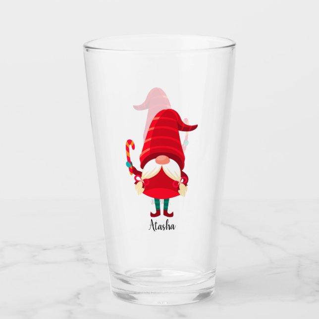 Weihnachts-Gnome halten eine Candy Cane Glas (Vorderseite)