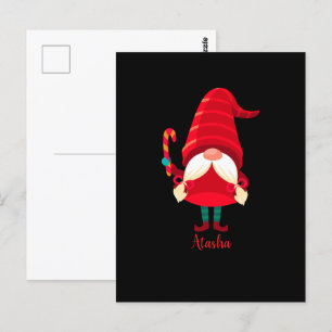 Weihnachts-Gnome halten eine Candy Cane Postkarte