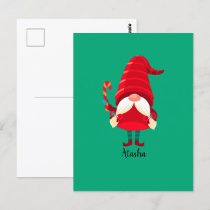 Weihnachts-Gnome halten eine Candy Cane Postkarte