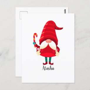 Weihnachts-Gnome halten eine Candy Cane Postkarte