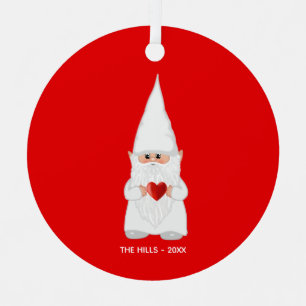 Weihnachts Gnome Holding a Heart on Red Ornament Aus Metall