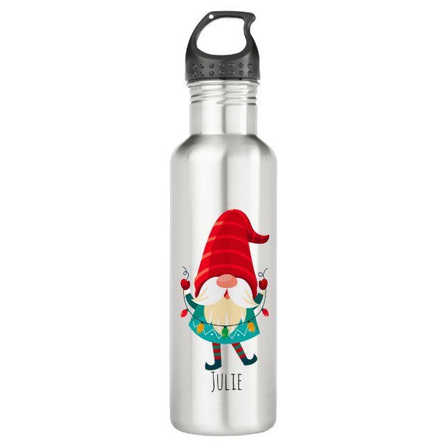 Weihnachts Gnome Holding Weihnachtsleuchten Edelstahlflasche (Vorderseite)