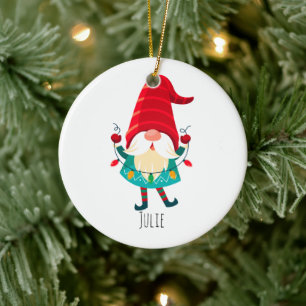 Weihnachts Gnome Holding Weihnachtsleuchten Keramik Ornament