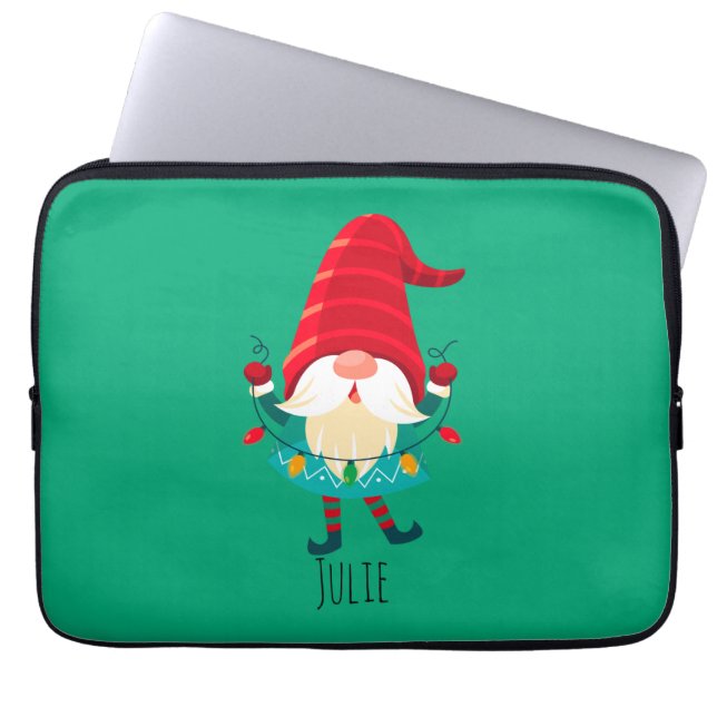 Weihnachts Gnome Holding Weihnachtsleuchten Laptopschutzhülle (Vorderseite)