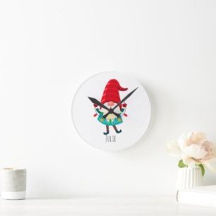 Weihnachts Gnome Holding Weihnachtsleuchten Runde Wanduhr