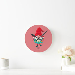Weihnachts Gnome Holding Weihnachtsleuchten Runde Wanduhr