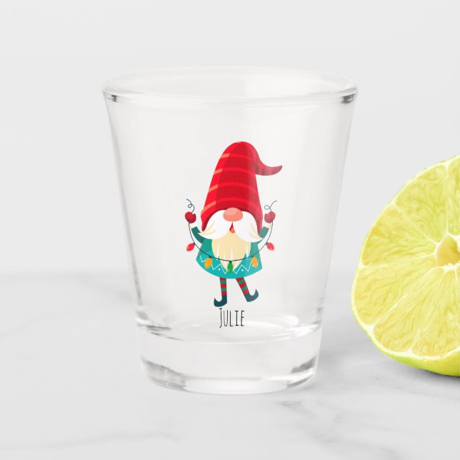 Weihnachts Gnome Holding Weihnachtsleuchten Schnapsglas (Vorderseite)