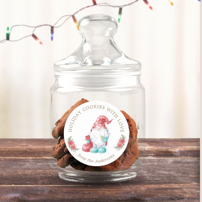 Weihnachts Gnome Holiday Cookie Exchange Monogram Runder Aufkleber (Von Creator hochgeladen)