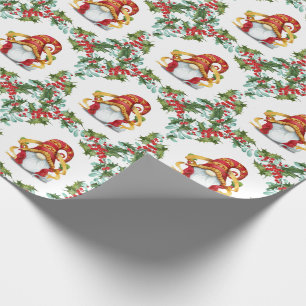 Weihnachts-Gnome-Holly-Kranz-Wasserfarbe-Feiertag Geschenkpapier