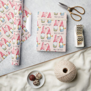 Weihnachts-Gnome in Liebe Wasserfarbe Handgemalt Geschenkpapier