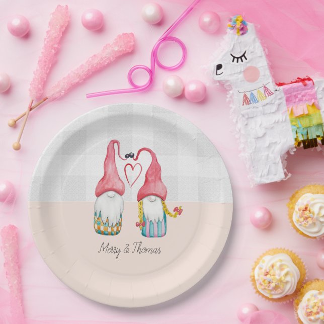 Weihnachts-Gnome in Liebe Wasserfarbe Handgemalt Pappteller (Party)