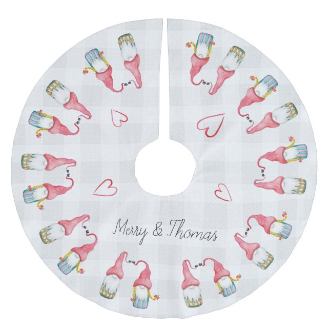 Weihnachts-Gnome in Liebe Wasserfarbe Mit Monogram Polyester Weihnachtsbaumdecke (Vorderseite)