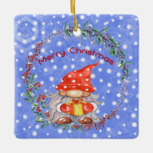 Weihnachts-Gnome in Red Hat & Prestige Keramik Orn Keramikornament