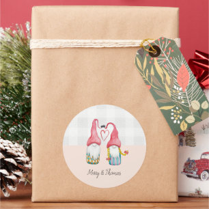 Weihnachts-Gnome in verliebter Wasserfarbe Handgem Runder Aufkleber
