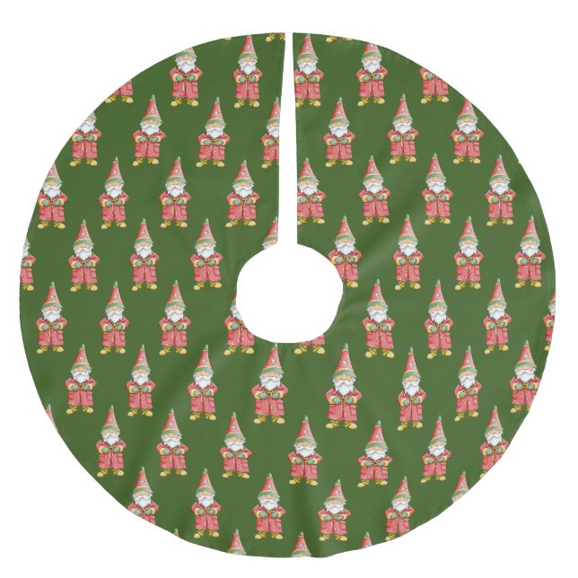 Weihnachts-Gnome-Muster Polyester Weihnachtsbaumdecke (Vorderseite)