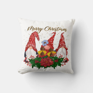 Weihnachts-Gnome Poinsettia Whimsical Woodland Kissen