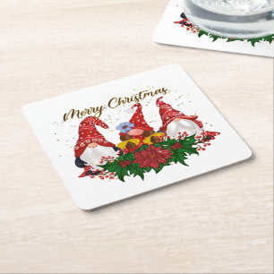 Weihnachts-Gnome Poinsettia Whimsical Woodland  Rechteckiger Pappuntersetzer