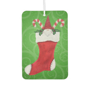 Weihnachts-Gnome Red Hat in Strumpf auf Green Swir Autolufterfrischer