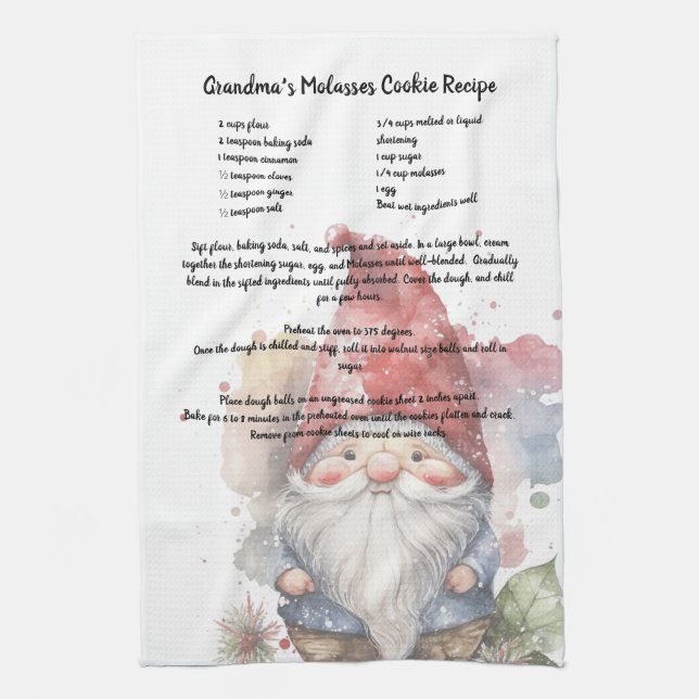 Weihnachts Gnome Red Hat Wasserfarbe Rezept Geschirrtuch (Vertikal)