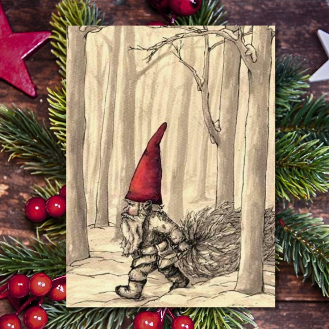 Weihnachts-Gnome schneiden Weihnachtsbaum Feiertagskarte (Von Creator hochgeladen)