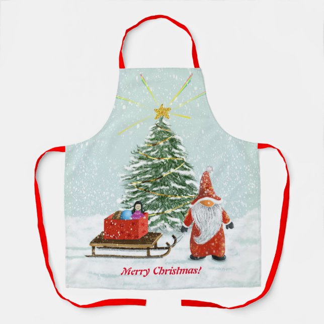 Weihnachts-Gnome-Schürze Mittel Schürze (Vorderseite)